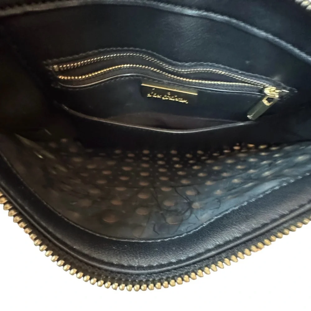 Sam Edelman Faux Leather Black and Silver Eyelet Wristlet Bag